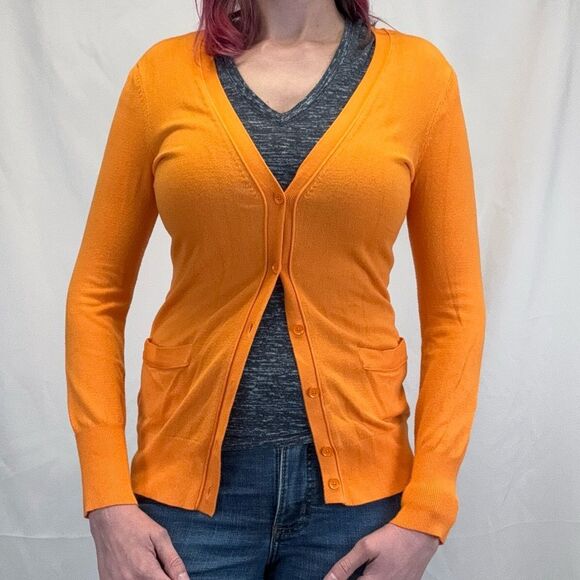 Liz Claiborne Sweaters - Liz Claiborne Women Long Cardigan Small Golden Orange Button Front Tunic Sweater